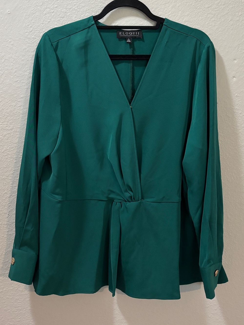 ELOQUII Emerald Green Twist Front Peplum Blouse Size 18